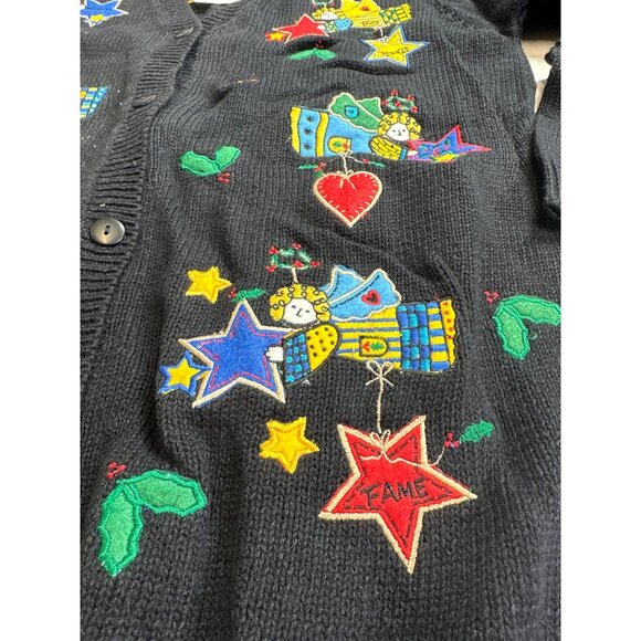 Vintage QVC Quacker Factory Womens Small Cardigan Sweater Good Wishes Angels - Picture 2 of 10